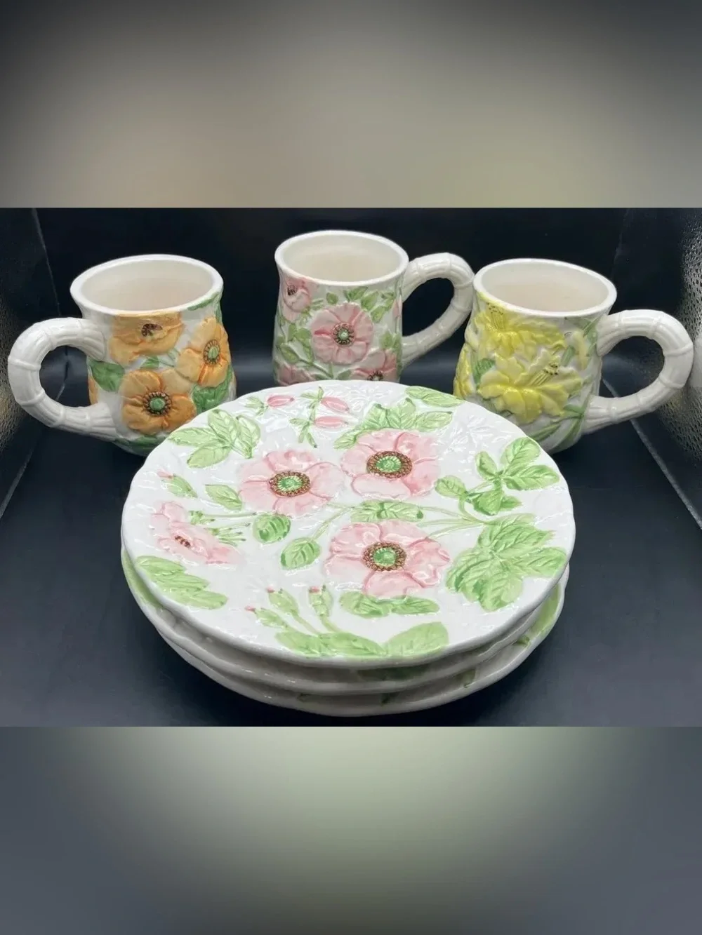 READ! Vintage Fleurs de Jour Ceramic 3D Floral Embossed Cottagecore Kitchen Set